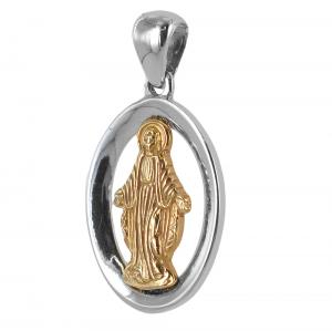Medaglia Religiosa Madonna Miracolosa Media moderna in oro bianco e rosa
