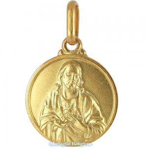 Medaglia Sacro Cuore Scapolare Madonna del Carmine in oro giallo 18 mm
