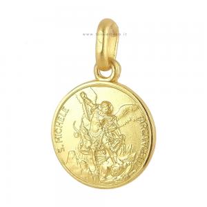 Medaglia San Michele Arcangelo in oro giallo 18 kt 14 mm