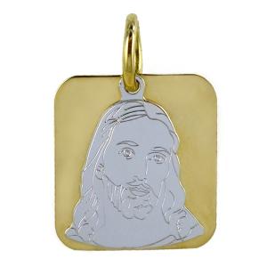 Medaglia volto di Cristo in oro giallo e bianco