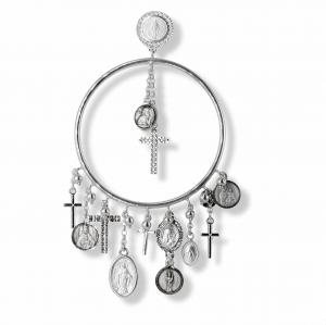 Mono Orecchino Cerchio con Madonna Miracolosa e charms in argento Agios