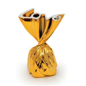 Oggettistica Scultura a forma di cioccolatino con carta oro H.12 cm  - gallery