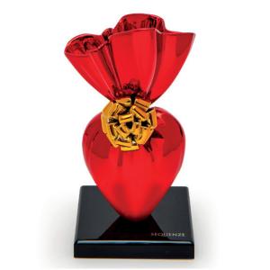 Oggettistica Scultura a forma di cuore con carta regalo rosso e fiocco oro H. 12 cm  - gallery