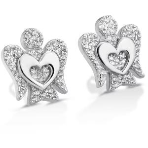 Orecchini a bottoncino Cuore e Angelo in argento con Zirconi GIA332B - gallery