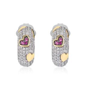 Orecchini a cerchietto Cuori in argento con Zirconi GIA 372