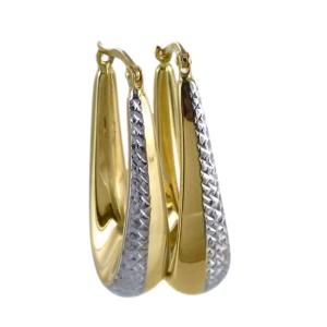 Orecchini a cerchio allungato in oro giallo e bianco 