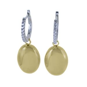 Orecchini a cerchio piccoli in oro giallo con zirconi e charm cuori - gallery