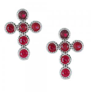 Orecchini a croce Agios gioielli Iesus in argento e zirconi rossi