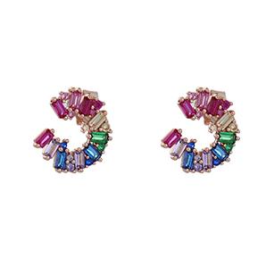 Orecchini a lobo Arcobaleno Rainbow in argento rosa e Zirconi Cuori Milano