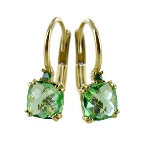 Orecchini a monachella con pendente quarzo verde taglio cushion - gallery