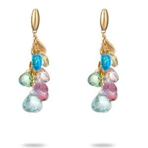 Orecchini a pendente Dvccio in argento dorato 24 kt e pietre colorate