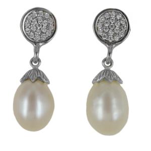 orecchini a pendente in argento con perle e pave di zirconi