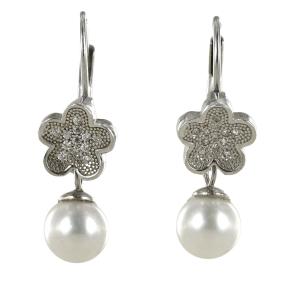 orecchini a pendente in argento con perle margherita di zirconi
