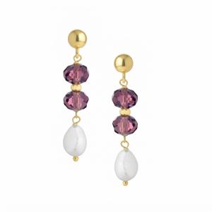 Orecchini a pendente in Argento giallo con perle di acqua dolce e cristallo viola