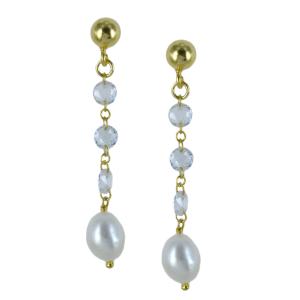Orecchini a pendente in Argento giallo con perle e zirconi 