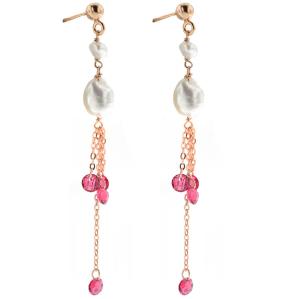 Orecchini a pendente in argento rose con pietre naturali e perle 