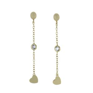 Orecchini a pendente in oro giallo con cuore e zircone 