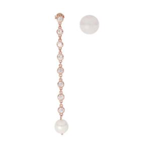 Orecchini asimmetrici in argento rosa con perle Moon Girl Cuori Milano