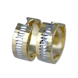 Orecchini campanella larga in oro giallo e bainco cerchio piccolo 15 mm 