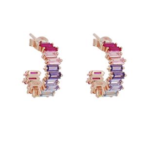 Orecchini cerchio Tennis Arcobaleno Rainbow in argento rosa e Zirconi Cuori Milano