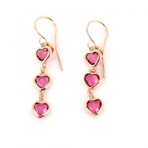 Orecchini con pendente cuori zirconi a forma di cuore rosa in argento rose AmoreeBaci - gallery