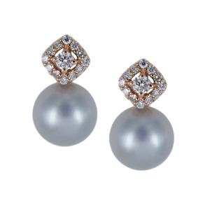 Orecchini con Perle Grey e pave di diamanti su oro rosa