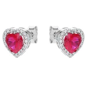 Orecchini Cuore in oro e zirconi bianchi e colore rubino collezione Miami