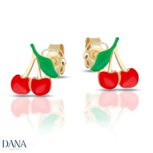 Orecchini da Bambina ciliegie con smalti in oro 9 kt