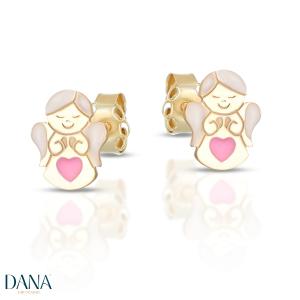 Orecchini da Bambina Angioletto con smalto rosa e bianco in oro 9 kt