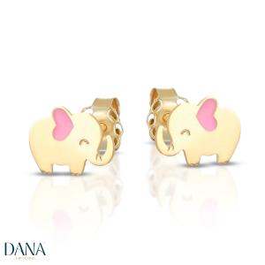 Orecchini da Bambina  Elefantino con smalto rosa in oro 9 kt