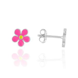 Orecchini da bambina in argento con margherite rosa