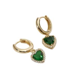 Orecchini Donna Mabina in Argento a cerchio pendente con zircone a forma di cuore verde 563513