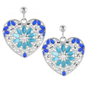 Orecchini in argento con pendente cuore e smalti azzurri collezione Notre Dame