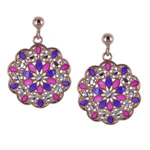 Orecchini in argento con pendente fiore e smalti viola e rosa collezione Notre Dame - gallery