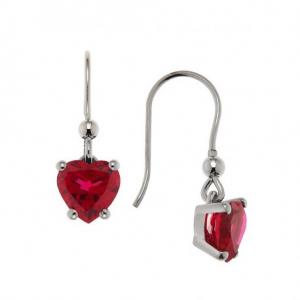 Orecchini in argento Cuore Rosso zircone a pendente - gallery