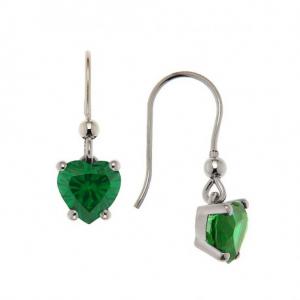 Orecchini in argento Cuore Verde zircone a pendente - gallery