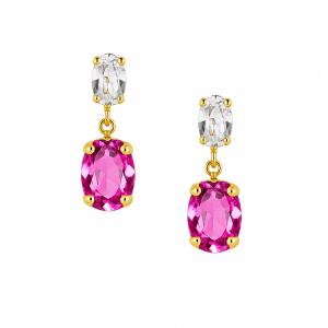 Orecchini in argento dorato con pietra rosa 