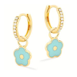 Orecchini in argento giallo Nanan a cerchio con fiore azzurro NAN0480