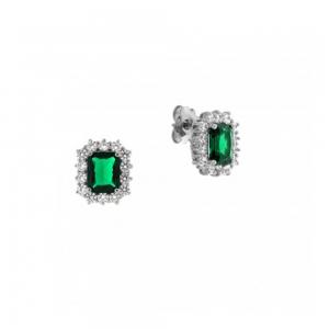 Orecchini in argento Rettangolari con Zircone centrale verde - gallery