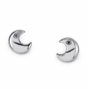 Orecchini in oro bianco a forma di luna con zircone 