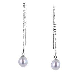 Orecchini in oro bianco di Perle a pendente passante Acqua Dolce 7 - 7.50 mm