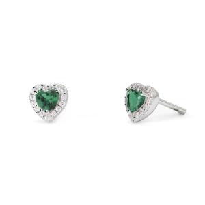Orecchini Mabina a forma di cuore con smeraldo sintetico e zriconi 563743