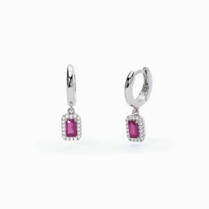 Orecchini Mabina in argento a cerchio con rubini sintetici taglio baguette 563648 - gallery