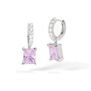 Orecchini Mabina in argento a cerchio con zircone rosa 563722