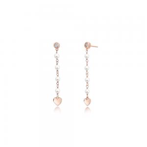 Orecchini Mabina pendente in Argento rosato con Cuori Zirconi e perle 563275