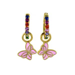 Orecchini Nanan a cerchio con farfalla rosa e zirconi NAN0582