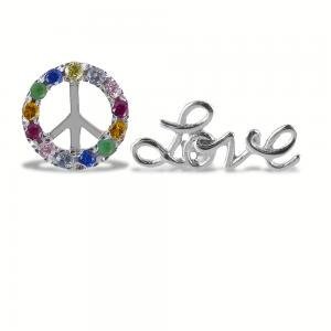 Orecchini Peace and Love scritta e zirconi in argento - gallery