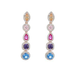 Orecchini pendente Arcobaleno Rainbow in argento rosa e Zirconi Cuori Milano