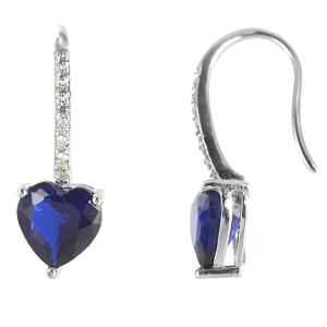 Orecchini pendente argento e cuore di zircone blu zaffiro