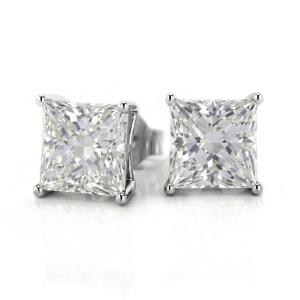 Orecchini punto luce in argento con zircone taglio princess 7 mm 
